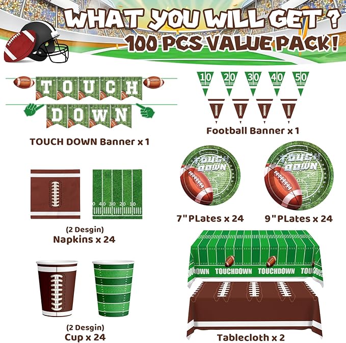 Football Party Decorations 100 Pcs Party Supplies Serve 24 Touch