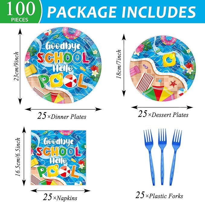100 Pcs Pool Party Decoration for Goodbye School Hello Pool Paper