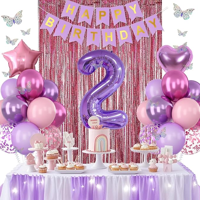 Pink Purple 2nd Birthday Party Decorations for Girls Number 2