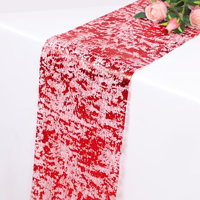 Snowkingdom 2Pcs Red Table Runner Roll Sequin Glitter Metallic Foil