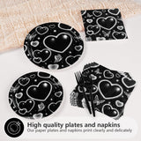 Grencian 96 Pcs 2000s Party Plates and Napkins Black Heart Tableware