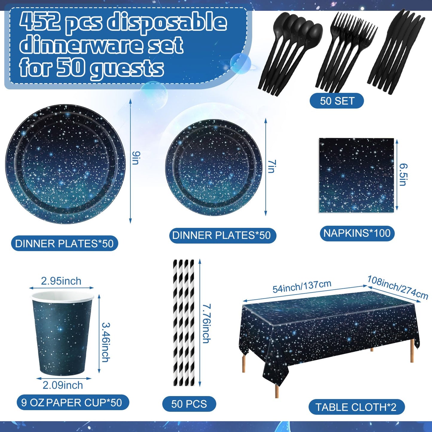 452 Pcs Galaxy Party Decorations for 50, Starry Night Theme