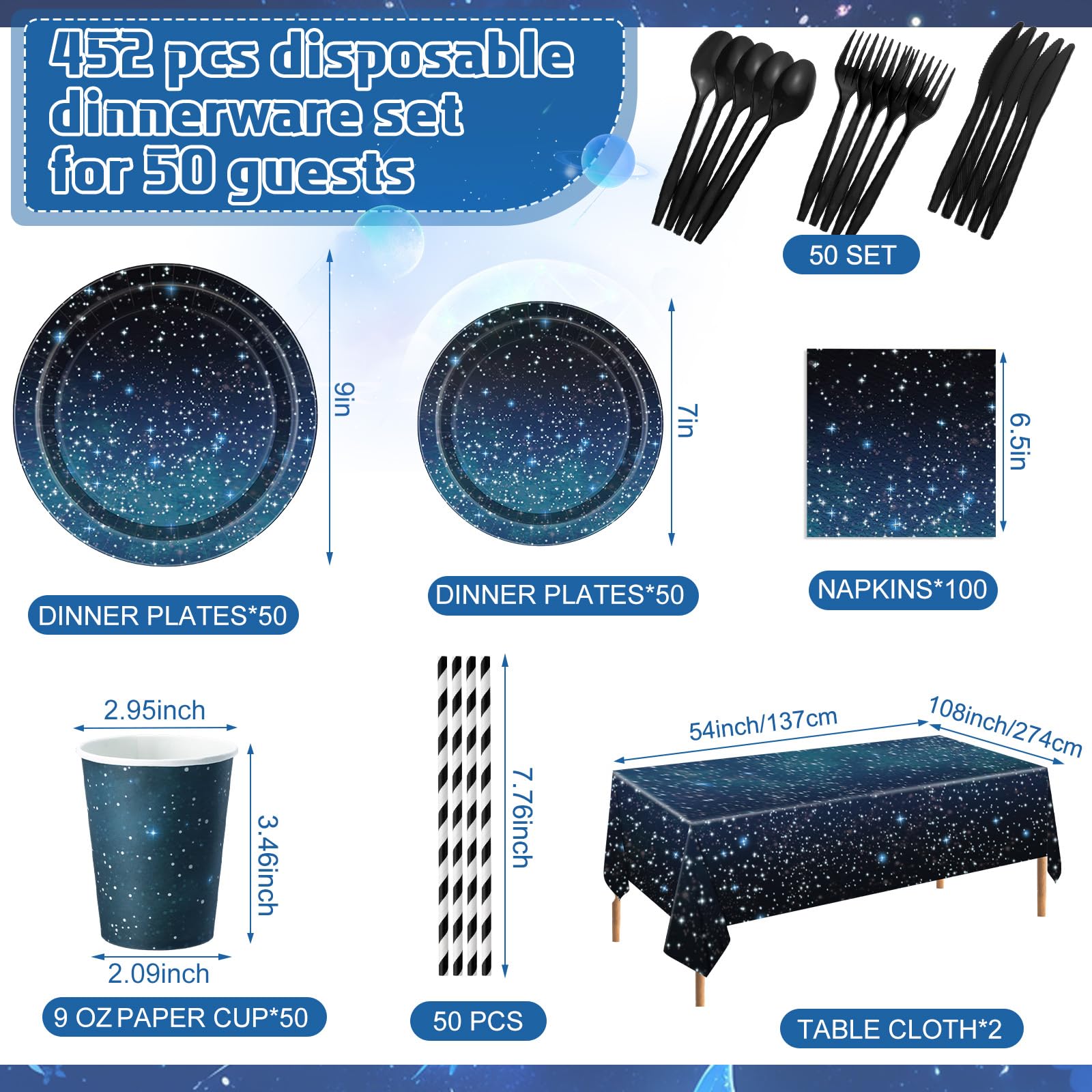 452 Pcs Galaxy Party Decorations for 50, Starry Night Theme