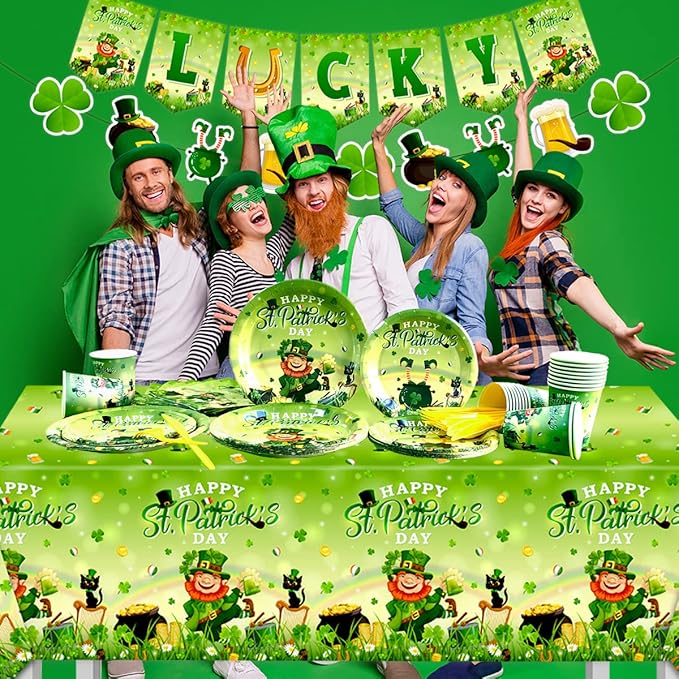 St Patricks Day Plates and Napkins 142Pcs St Patrick's Day Party