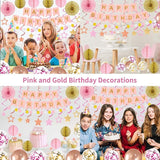 65Pcs Birthday Decorations Happy Birthday Banner Pink Rose Gold