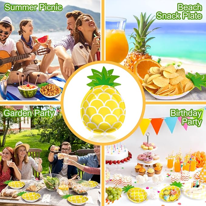 24 Pcs Yellow Pineapple Plates Hawaiian Tropical Luau Party Plates