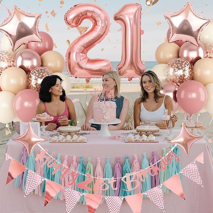 21st Birthday Decorations for Her Retro Pink Nude Number 21 Balloon