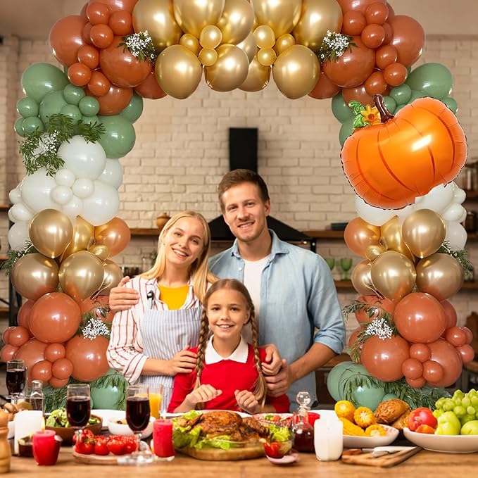 Fall Balloons Garland Arch Kit, Burnt Orange Pumpkin Foil Balloons,