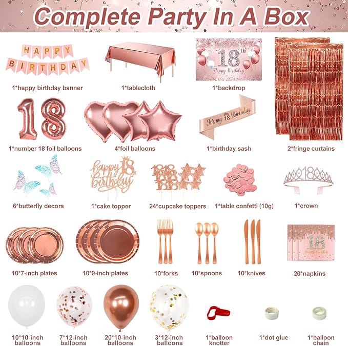 18th Birthday Decorations for Girls Rose Gold Party Decorations