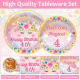 96PCS Four Ever Magical Party Paper Plates and Napkins Unicorn 4th