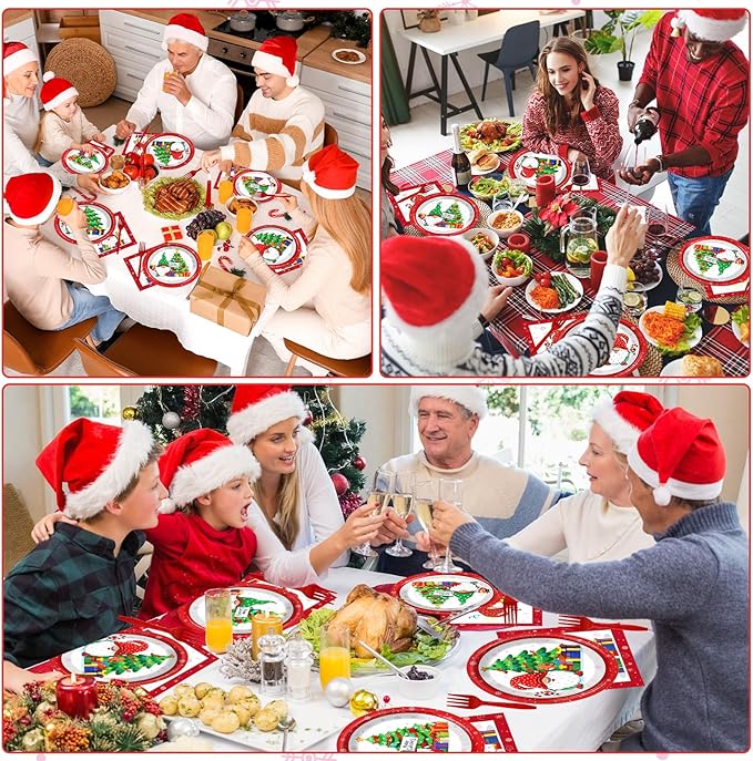 96 Pcs Christmas Party Supplies Paper Plates Napkins Merry Christmas