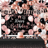 Rose Gold Birthday Party Decorations 63Pcs Rose Gold and Black Happy