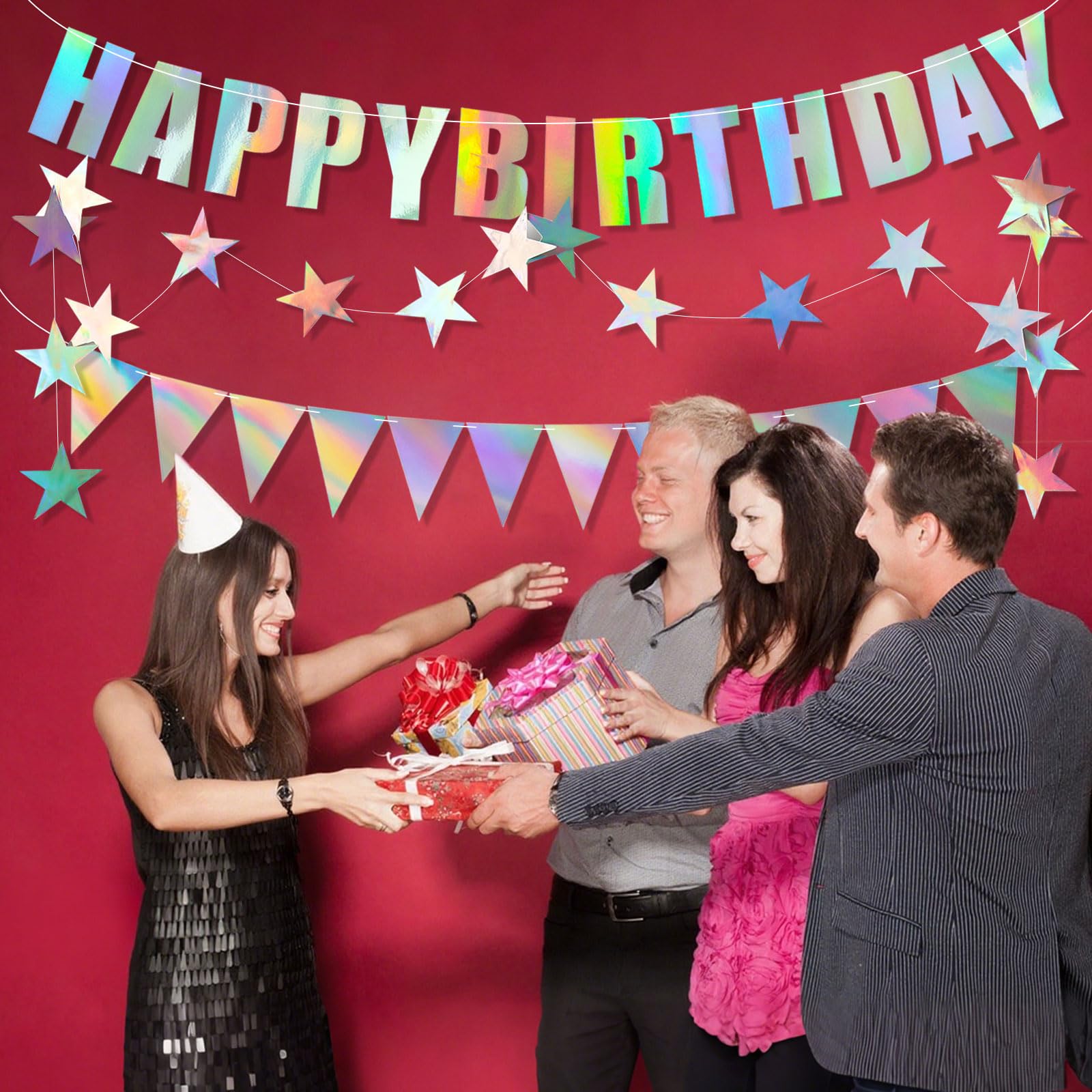 Iridescent Happy Birthday Banner Iridescent Birthday Decoration Shiny