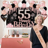 55th Birthday Decorations for Women 49pcs Black Rose Gold Black