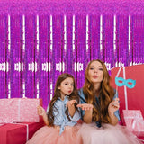 2 Pack 3.2ft x 8.2ft Hot Pink Metallic Tinsel Foil Fringe Curtains,
