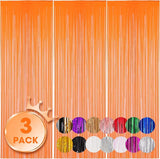 Voircoloria 3 Pack 3.3x8.2 Feet Orange Foil Fringe Backdrop Curtains,