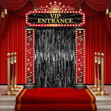 3 Pcs Casino Movie Night Porch Sign Banner with Black Foil Fringe
