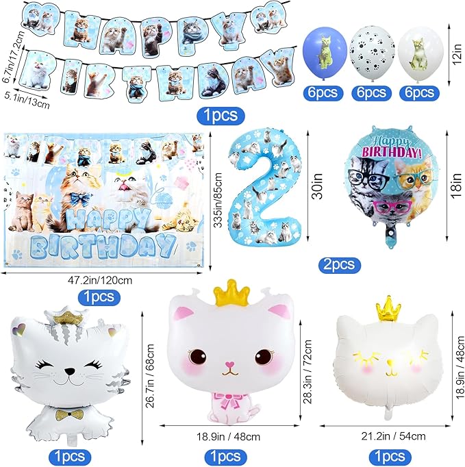 142Pcs Cat Birthday Decorations Cat 2nd Birthday Party Supplies Cat