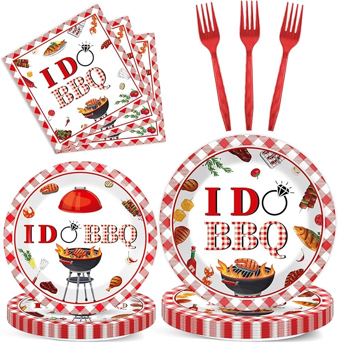 96 Pcs BBQ Bachelorette Party Plates Napkins Tableware Set I Do BBQ