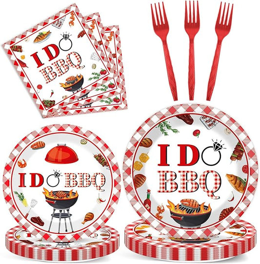 96 Pcs BBQ Bachelorette Party Plates Napkins Tableware Set I Do BBQ