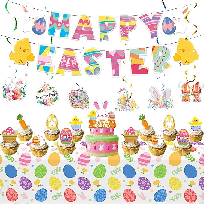 Easter Party Decorations Supplies Bunny Egg Garland Happy Banner
