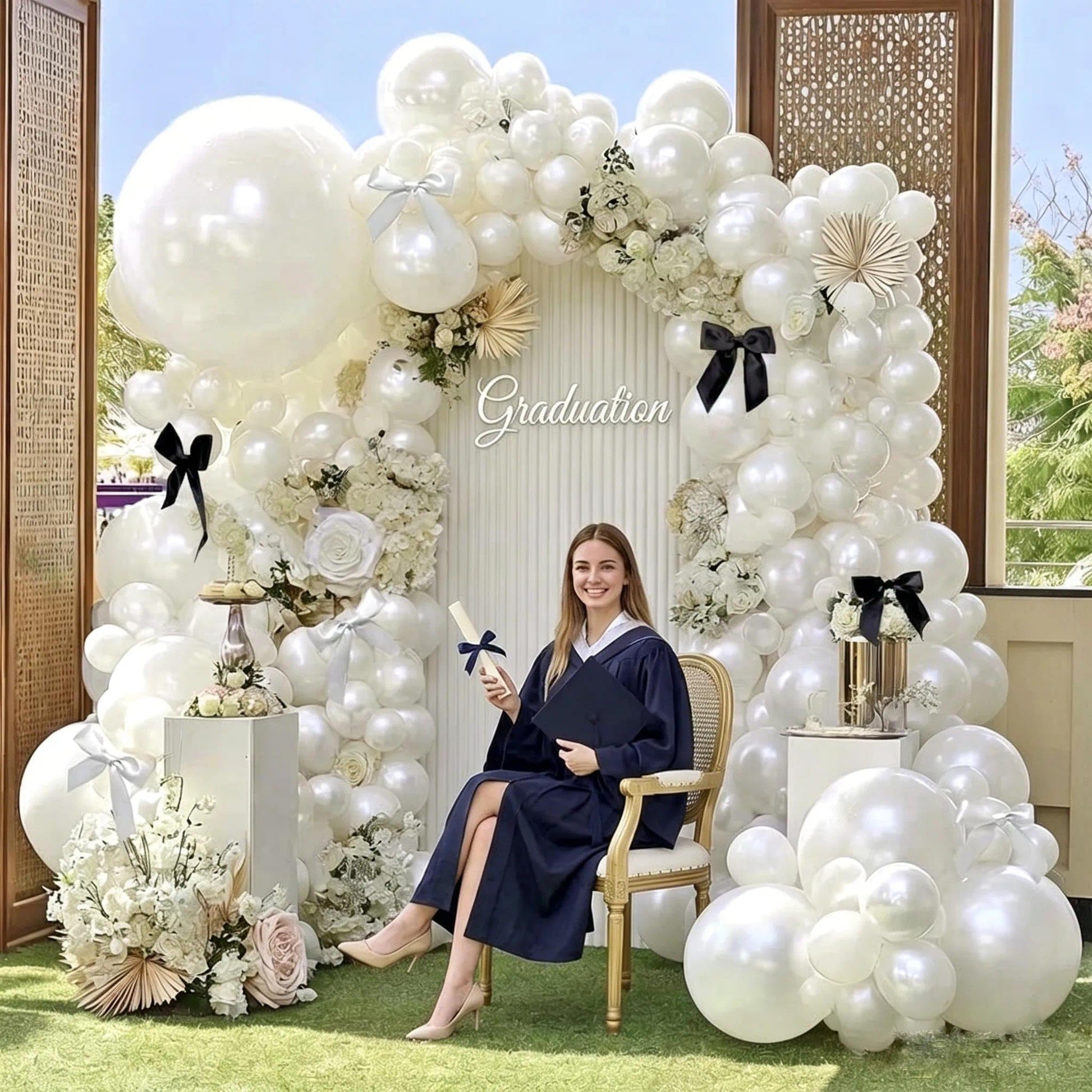 Pearl White Balloon Arch Kit,Double Stuffed White Pearl Balloon