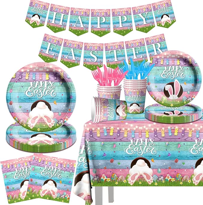 Easter Party Supplies Happy Easter Tableware 142pcs Easter Plates