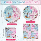 180Pcs Boots Bows Gender Reveal Birthday Party Supplies Serves 60