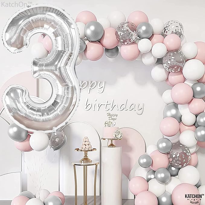 KatchOn, Big Silver Number 3 Balloon - 40 Inch | 3rd Birthday