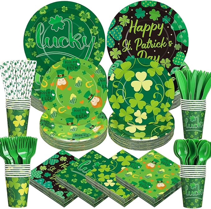 450 Pcs Happy St Patrick's Day Tableware Set Decorations Lucky Green