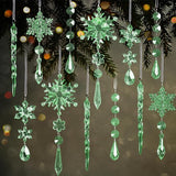 18pcs Crystal Christmas Ornaments for Christmas Tree Decorations-Green