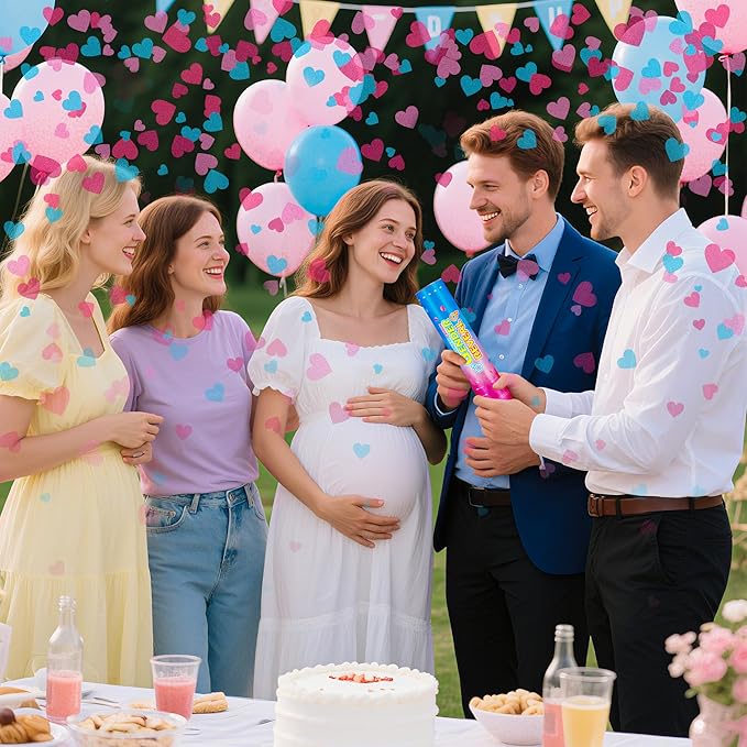 Gender Reveal Confetti Cannons 6 Pack 3 Blue & 3 Pink Baby Gender