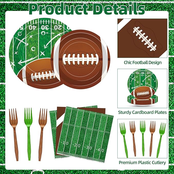 100 Pcs Football Party Supplies Set Serves 25 Disposable Football