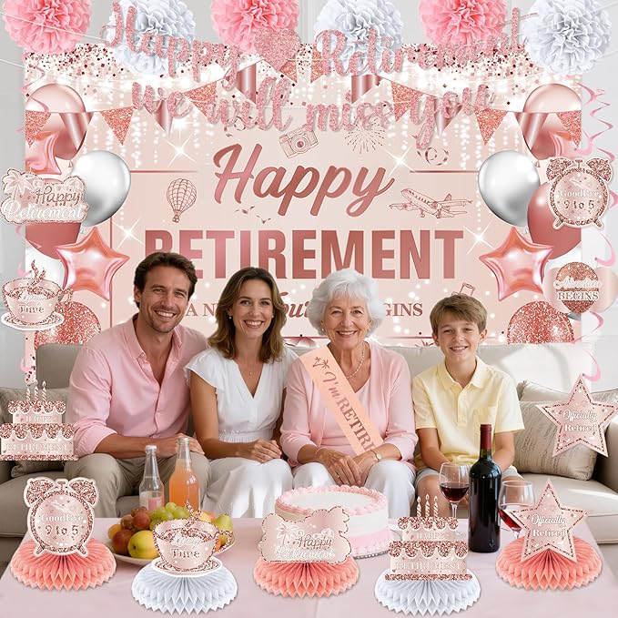 20pcs Retirement Party Decorations for Women Pink Rose Gold Happy