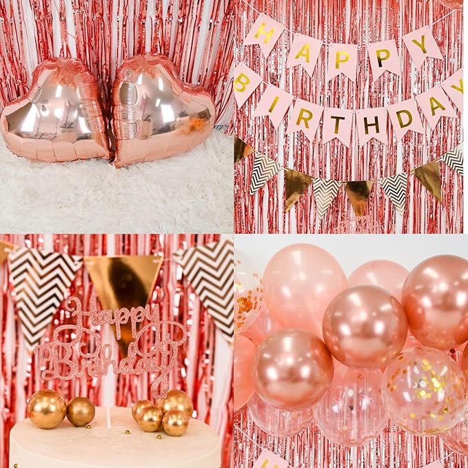 Rose Gold Birthday Decorations for Girls,Happy Birthday Party