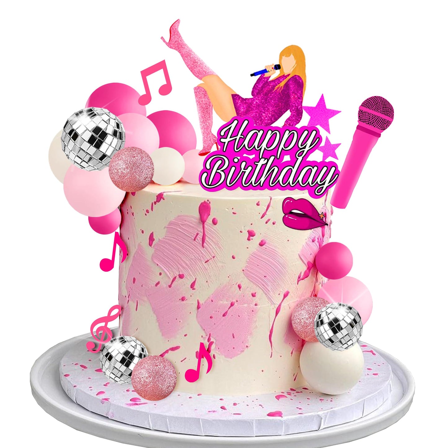 26 PCS Music Cake Toppers Pink Birthday Cake Topper and Disco Cake