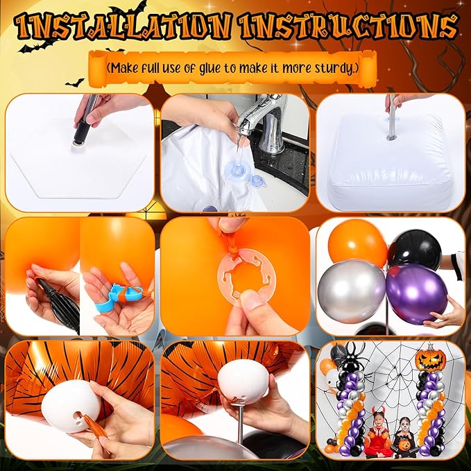 2 Sets Halloween Balloon Column Stand Kit with Scary Pumpkin Spider