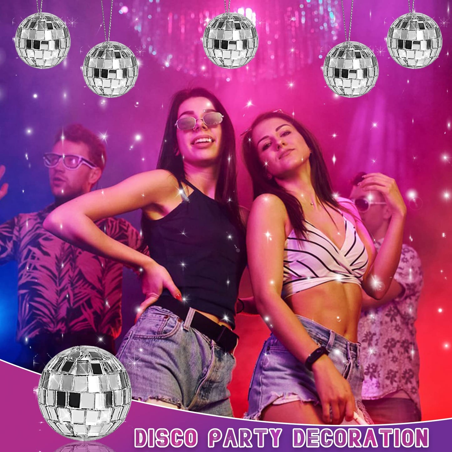 Newmemo Mini Disco Ball Cake Topper 20Pcs Hanging Mirror Disco Balls
