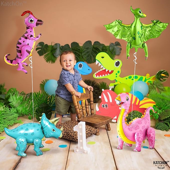 Large Pink Dinosaur Balloons for Birthday Party Pack of 4 Pastel