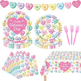 98Pcs Valentines Day Plates and Napkins Conversation Hearts Party