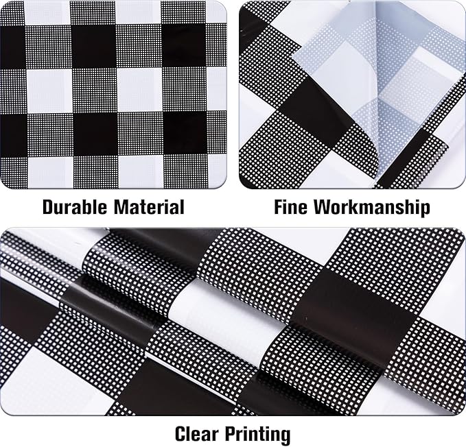 Kesfey 3 Packs Black Gingham Tablecloths 54 x 108 inch Black and