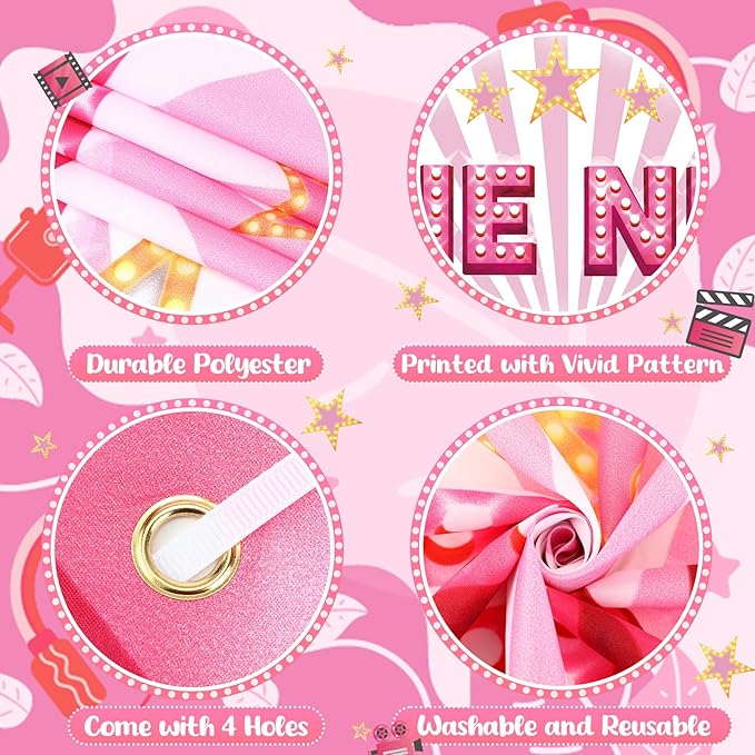 3Pcs Pink Movie Night Porch Banner Decoration Movie Theme Party