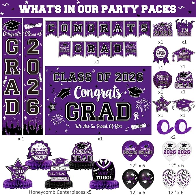 2026 Graduation Decorations Purple Graduation Decorations Set with