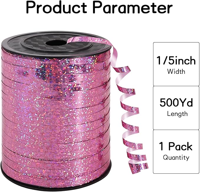 BEISHIDA 500 Yards Pink Ribbon Crimped Curling, Balloon String Shiny