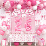 26th Pink Birthday Decorations for Women, Pink Bow Coquette Birthday