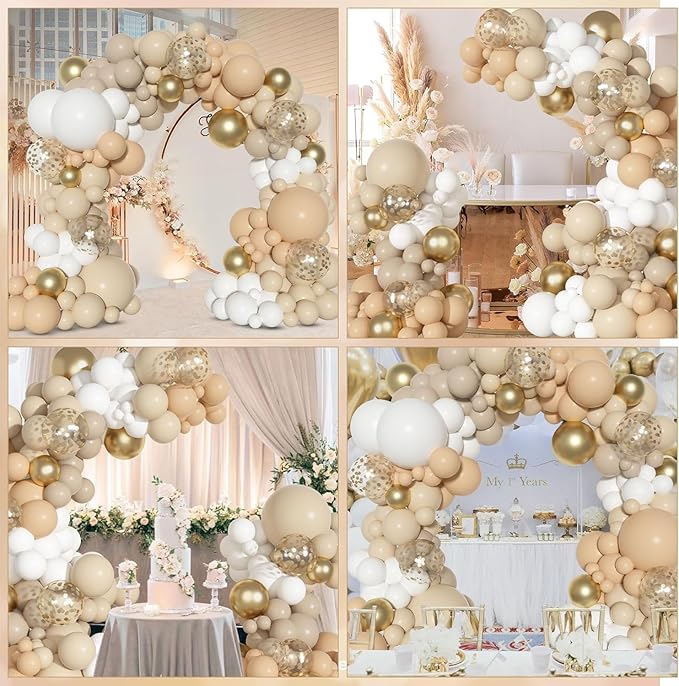 Ouddy Party White Sand Gold Balloon Arch Garland Kit, Different Sizes