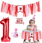 Strawberry Highchair Banner for Baby First Birthday Party