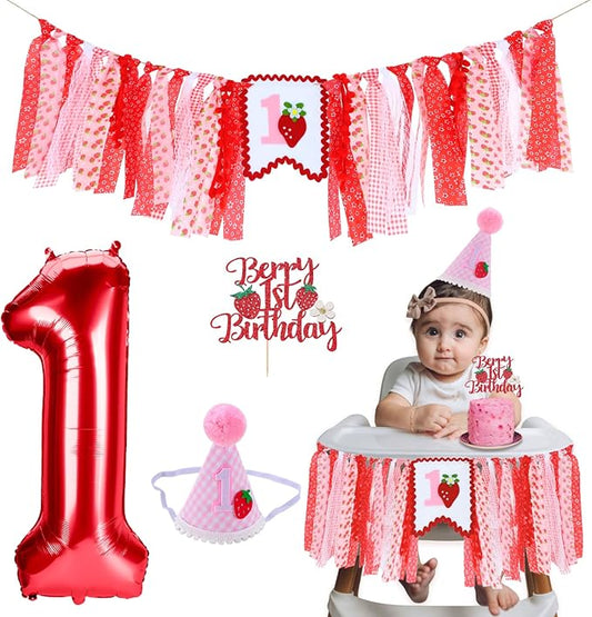 Strawberry Highchair Banner for Baby First Birthday Party