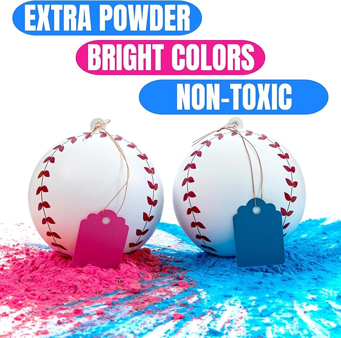 Gender Reveal Baseball Set Blue and Pink Balls Exploding with Powder #
