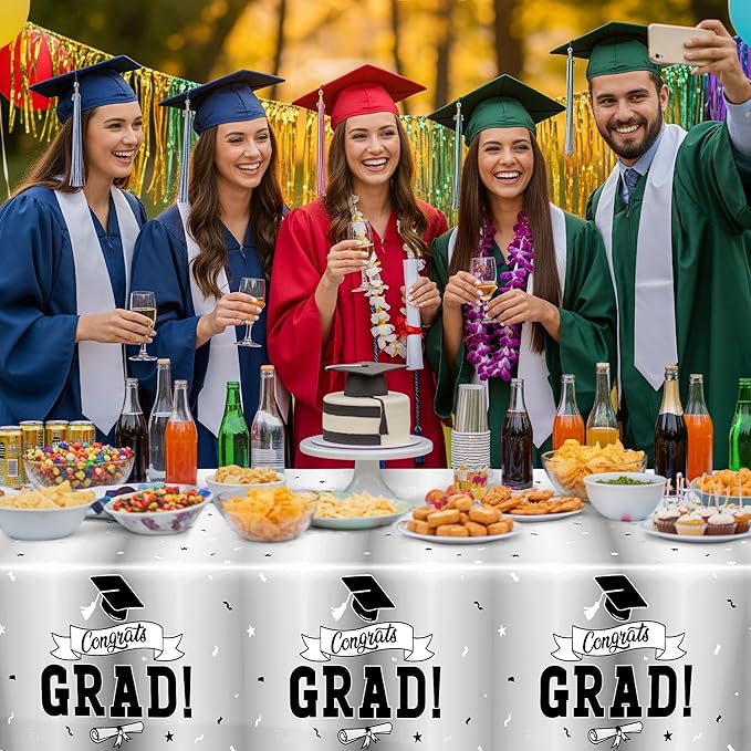 QZYL 2 Pcs 2026 Graduation Table Decorations, 108" X 54" Silver